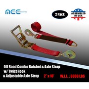 TIE 4 SAFE Axle Ratchet Tie Down Strap w/ Snap Hook Race Car Hauler Trailer Flatbed Red, 2PK RT42-10-R-C-2